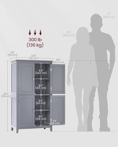 VASAGLE Bathroom Floor Storage Cabinet with 4 Doors, Dove Gray, - Image 3