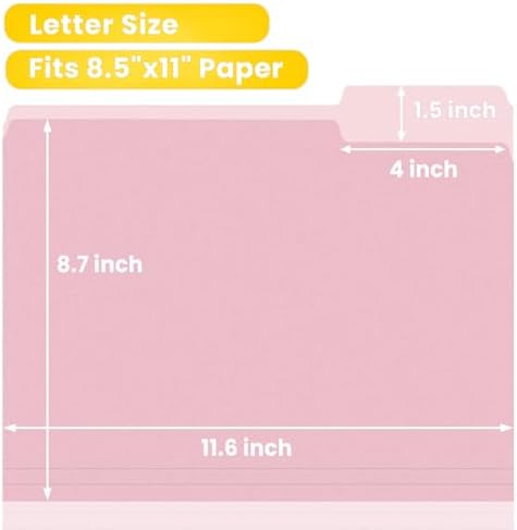 SUNEE File Folders, 120 Pack Manilla Folders 8.5 x 11, Colored File Folders Home Office School Supplies for Documents Files Paper, Pink - Image 2