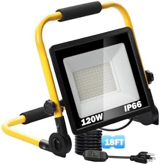 14400LM LED 120W Work Light, Portable Flood Light with 18FT Cord, IP66 Waterproof 5000K Worklight Floodlight for Outdoor, Job Site Workshop Garage Construction Site Lighting by QENLAI