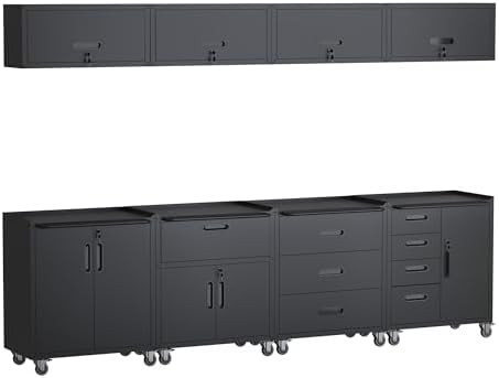 Black Garage Storage Cabinets System 8 PCS Workshop Set with Drawers Locking Heavy Duty Rolling Cart with Adjustable Shelves Garage Tool Workbench Cabinets,8pcs-1 by FLIXELIO