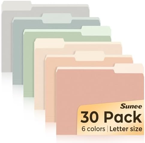 SUNEE File Folders, 30 Pack Manilla Folders 8.5 x 11, Colored File Folders Home Office School Supplies for Documents Files Paper,6 Pastel Colors by SUNEE