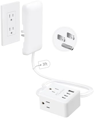 3FT Short Extension Cord with Outlet Cover, 3 Outlets and 4 USB Ports by NUTICT