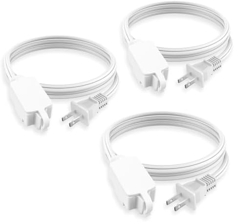 PLUGTUL Indoor Extension Cord 6 FT | 2 Prong White Extension Cord, 3 Polarized Outlets with Safety Cap Protect for Home Office, 16/2 SPT-2 ETL Listed, 3 Pack by PLUGTUL
