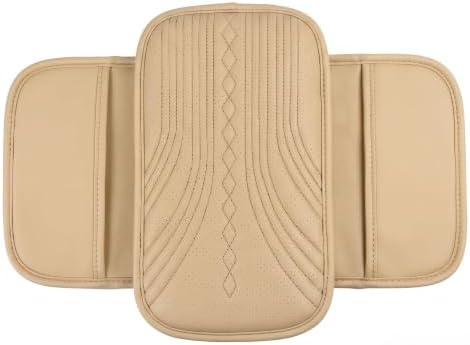 Car Center Console Armrest Pad, Leather Texture Armrest Cover with 2 Storage Pockets, Breathable Wear-Resistant Console Protector Cushion, Universal for Most Cars SUVs Trucks (Beige) by Unknown