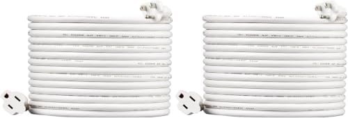 Amazon Basics Indoor Extension Cord, 3 Prong Outlet Extender Power Cord, 13 Amps, 125V, 25 Ft, White, 2 Count (Pack of 8) by AmazonBasics