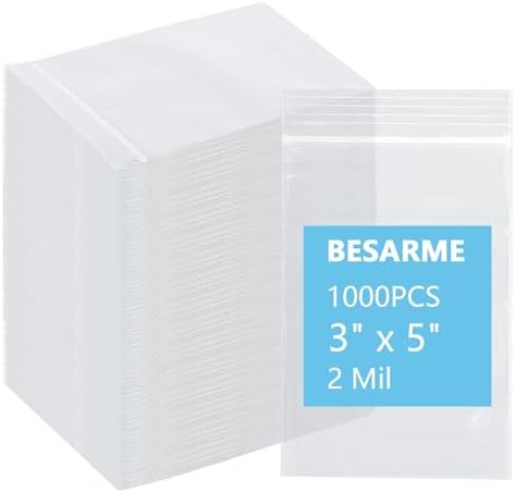 1000 PCS 3" x 5" Small Plastic Bags 2 Mil Mini Clear Plastic Poly Bag by BESARME