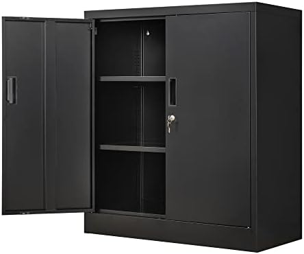 Wanfu Metal Storage Cabinet, 36" H Locking Storage Cabinet with 2 Adjustable Shelves, Metal Cabinets for Garage, Home, Office, Utility Room-Black by Wanfu