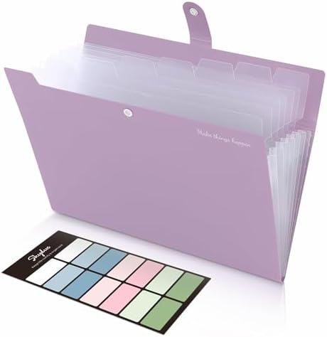 SKYDUE File Folder with Labels, Accordion File Organizer with 8 Pockets, Portable Document Organizer, A4 Letter Size, Paper Organizer for Office, Purple by SKYDUE