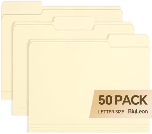 File Folders,50 Pack Manilla Folders 8.5x11,1/3 Cut Tabs Manila File Folders Letter Size for Easy Labeling and Organization,Vanilla Folders Great for Documents Home School Classroom Office Supplies by Unknown