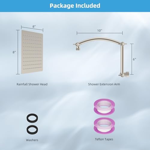 Hibbent All Metal 8'' Rain Shower Head, 16'' Extension Arm, Brushed Nickel - Image 6
