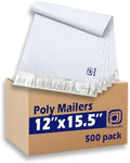 POLYSELLS 500 pcs 12x15.5 Inches White x Silver Poly Mailers Shipping Envelopes, Strong Adhesive Sealing, Waterproof, and Tear-resistant Postal Mailing Bags for Clothing, Books, and Accessories by POLYSELLS