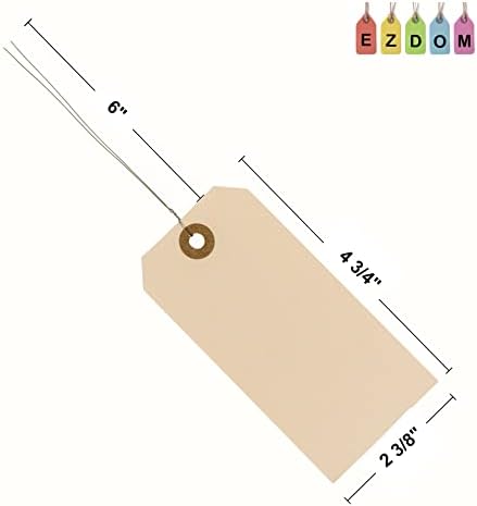 100 Manila Label Tags #5 with Wire Attached, 4 3/4" x 2 3/8" - Image 4