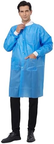 Greenour Disposable Lab Coat Blue SMS with Pockets for Adult, M-2XL - Image 5