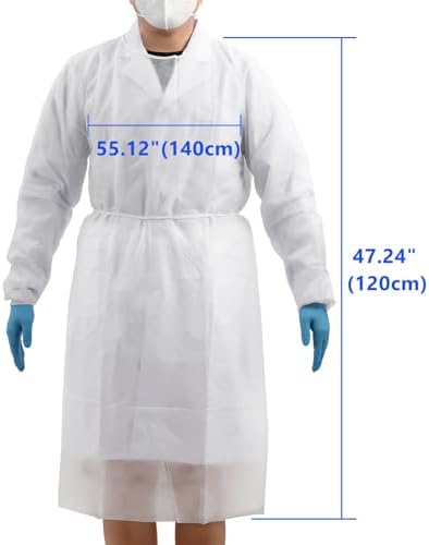 JMU 10 Pack Disposable Isolation Gowns White, Long PPE Medical Gowns - Image 5