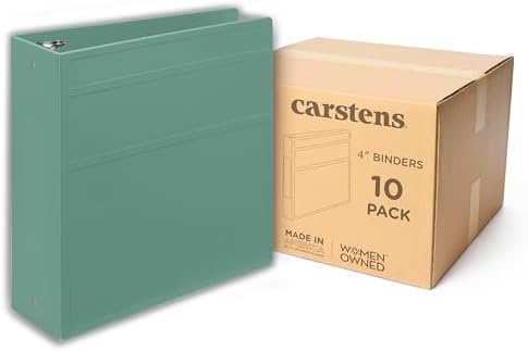 Carstens 4-Inch Heavy Duty 3-Ring Binder - Side Opening, Mint, Durable Plastic, No-Gap Rings, Waterproof Cover, No Pockets, Holds 600 US Letter Sheets, BPA-Free, Made in USA (1844-3R), Case of 10 by Carstens