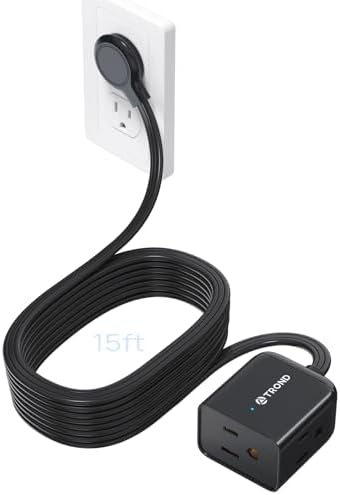 TROND Rightward Flat Plug Extension Cord 15ft for Small Tight Spaces, Black by TRONDOfficial