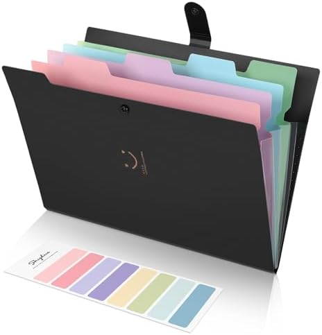 SKYDUE Expanding File Folder with 5 Pockets, Cute Accordion File Organizer, Letter Size Filing Folder, Portable Paper Organizer, School Office Supplies Black - Image 4