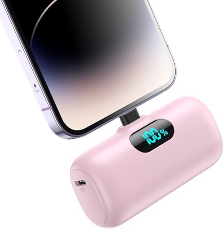 Mini Portable Charger for iPhone,Upgraded 5000mAh PD Fast Charging Battery Pack,LCD Display Cute Power Bank Portable Phone Charger for iPhone 14/14 Pro Max/13/13 Pro/12 Pro/11/XS/XR/X/8/7/6-Pink by HETP