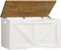 usikey 39.4" Storage Chest, Toy Box with 2 Safety Hinges, Lift Top Wooden Toy Chest, Storage Bench, for Living Room, Bedroom, Entryway, White+Honey Brown by USIKEY