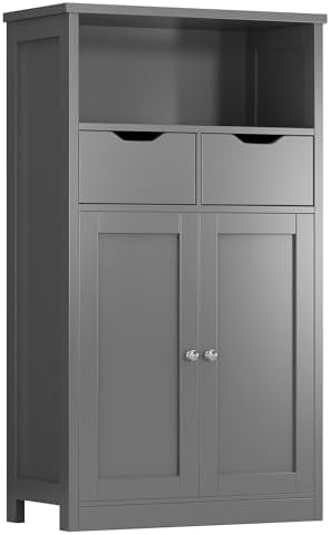 Shintenchi Floor Storage Cabinet, Bathroom Storage Organizer with Doors and Drawers, Freestanding Side Cupboard Pantry with Adjustable Shelf for Bathroom/Kitchen/Livingroom, Gray by Shintenchi%7CFurnitureMadeforRealLife