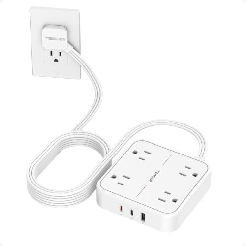TESSAN Surge Protector Flat Extension Cord 10Ft, Flat Plug Power Strip by TESSAN