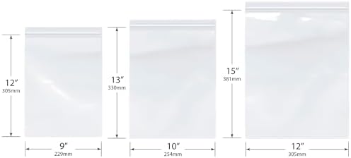 Plymor 9" x 12" (100), 10" x 13" (100), 12" x 15" (100), 4 Mil Variety Pack Heavy Duty Zipper Reclosable Plastic Bags - Image 2