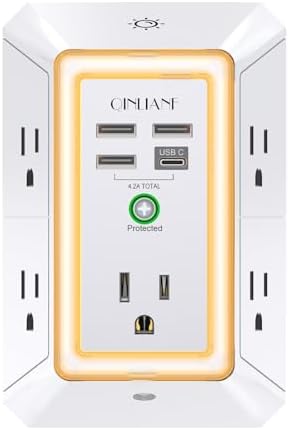 Wall Charger, Surge Protector, QINLIANF 5 Outlet Extender with 4 USB Ports by QINLIANF