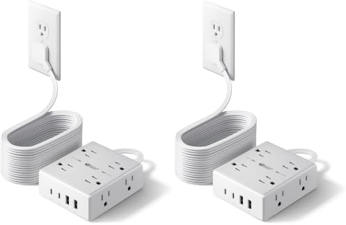 SUPERDANNY Extension Cord,Flat Plug Surge Protector Power Strip,20Ft (Pack of 2) by SUPERDANNY