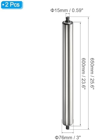 PATIKIL Conveyor Roller 3" Diameter 26" Length, 2 Pack Stainless Steel Transmission Replacement Part Galvanized End, Silver - Image 2