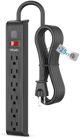 Power Strip Surge Protector, 25 Feet Extension Cord, 600 Joules Surge Protection, Multiple Protection 6 Outlet Strip, ETL Listed 1 Pack by TiFFCOFiO