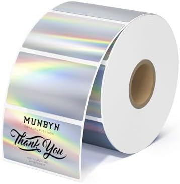 MUNBYN 2.25x1.25 Holographic Thermal Labels, 400 Sheets/1 Roll, Silver by MUNBYN