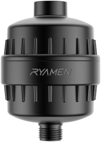 Ryamen Heavy Duty Shower Filter, Shower Water Filter, 99% REMOVAL Shower Head Filter for Hard Water, Heavy Metals, Chlorine (1 Cartridge, Black) by Enjoyabeatifullife