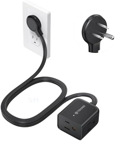 TROND Rightward Flat Plug Extension Cord 5ft for Small Tight Spaces, Black by TRONDOfficial