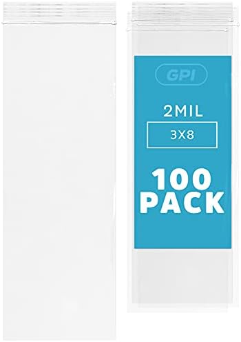 3"x8" Zip Bags, 100 Pack, 2 Mil, Reclosable for Incense, GPI by GPI