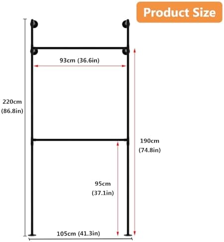 Industrial Pipe Garment Rack, Wall Mounted Clothing Organizer for Walk-in Wardrobe, Multi-Purpose Storage Solution, Heavy Duty, 399 * 220cm - Image 4
