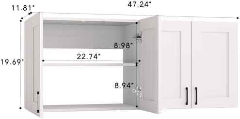 White Laundry Room Cabinets and Storage with 4 Doors and Utility Adjustable Shelf，Gabinetes Para Cocina Cupboard Kitchen Organizers and Storage Pantry Wall Mounted 12.4"D x 47.2"W x 19.7"H - Image 3