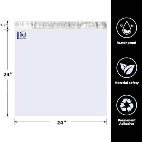 POLYSELLS 50 pcs 24x24 Inches White (Silver inside) Poly Mailers Shipping Envelopes, Strong Adhesive Sealing, Waterproof, and Tear-resistant Postal Mailing Bags for Clothing, Books, and Accessories - Image 2
