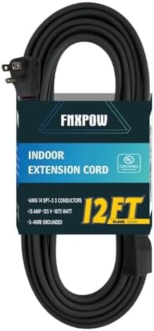 12 Ft Heavy Duty Appliance Extension Cord - 14 Gauge 3 Prong SPT-3 Cable Wire, Ideal for Air Conditioners, Refrigerators, and Major Appliances - Indoor Use, Black by FNXPOW