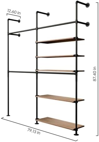 pamo Wall Mounted Clothing Rack with Oak Sheves – 79" W × 87" H, 750 lbs - Image 2