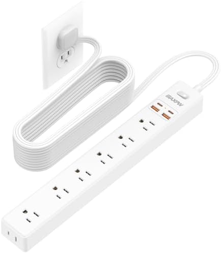 15 Ft Flat Extension Cord Power Strip,7 AC Outlets 4 USB Ports(2 USB C) by Maxpw