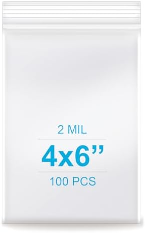 4''x 6'', (Pack of 100) 2 mil Thick Clear Plastic Reclosable Zip Poly Bags with Resealable Lock Seal Zipper for Photo, Jewelry, Bakery, Treats, Travel, Storage, Packaging & Shipping by Enbreey