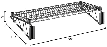 12" x 36" Wire Black Wall Mount Shelf, Commercial Fixed Rack, Metal Wall Mount Floating Shelving - Image 3