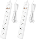 6 Ft Flat Plug Extension Cord Power Strip, 7 AC Outlets 4 USB(2C), 2 Pack by Maxpw