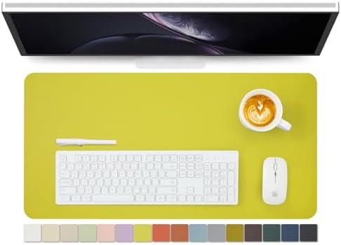 Leather Desk Mat - Non-Slip PU Desk Pad for Office and Home - Desk Organization and Accessories - Ideal for Large Mouse Pad and Desk Mats on Top of Desks (Lemon Yellow,27.6"x 13.8") by HOMIEAZICOZI