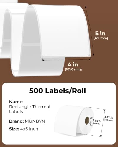 MUNBYN 4x5 Thermal Labels, 500 Sheets/1 Roll, White - Image 2