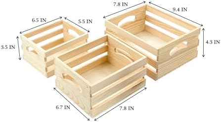 Set of 3 Wooden Pallet Crates Nesting Unfinished Wood Trays Storage for DIY Crafts (Large Size 9.4 x 7.8 x 4.3 in) - Image 2