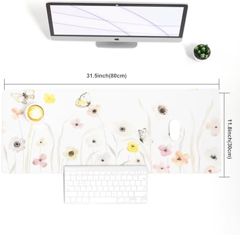 Faux Leather Large Mouse Pad, Office Desk Mat, 31.5"x11.8", Butterflies - Image 6