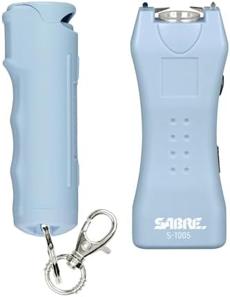 SABRE Pepper Spray & 2‑in‑1 Stun Gun with Flashlight Self Defense Kit – Fast Flip Top 10‑Second Safety Spray with Finger Grip & Keychain – Rechargeable Stun Gun, 1.60 µC Charge, 120‑Lumen LED Light by SABRE
