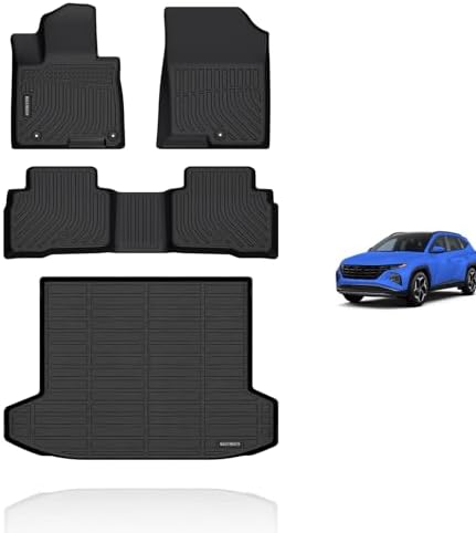 KELCSEECS® Floor Mats & Cargo Liner for 2026 2025 2024 2023 2022 Hyundai Tucson Hybrid Car Mats Cargo Mat Trunk Mat Tucson Hybrid All Weather Floor Mats Trunk Liner Black Accessories by KELCSEECS