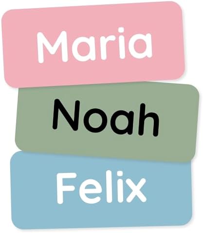 Personalized Name Labels for Kids (60) – Clothing Labels & Daycare Labels – Custom Waterproof Stickers for School Supplies - Solid Color by Teddylabels
